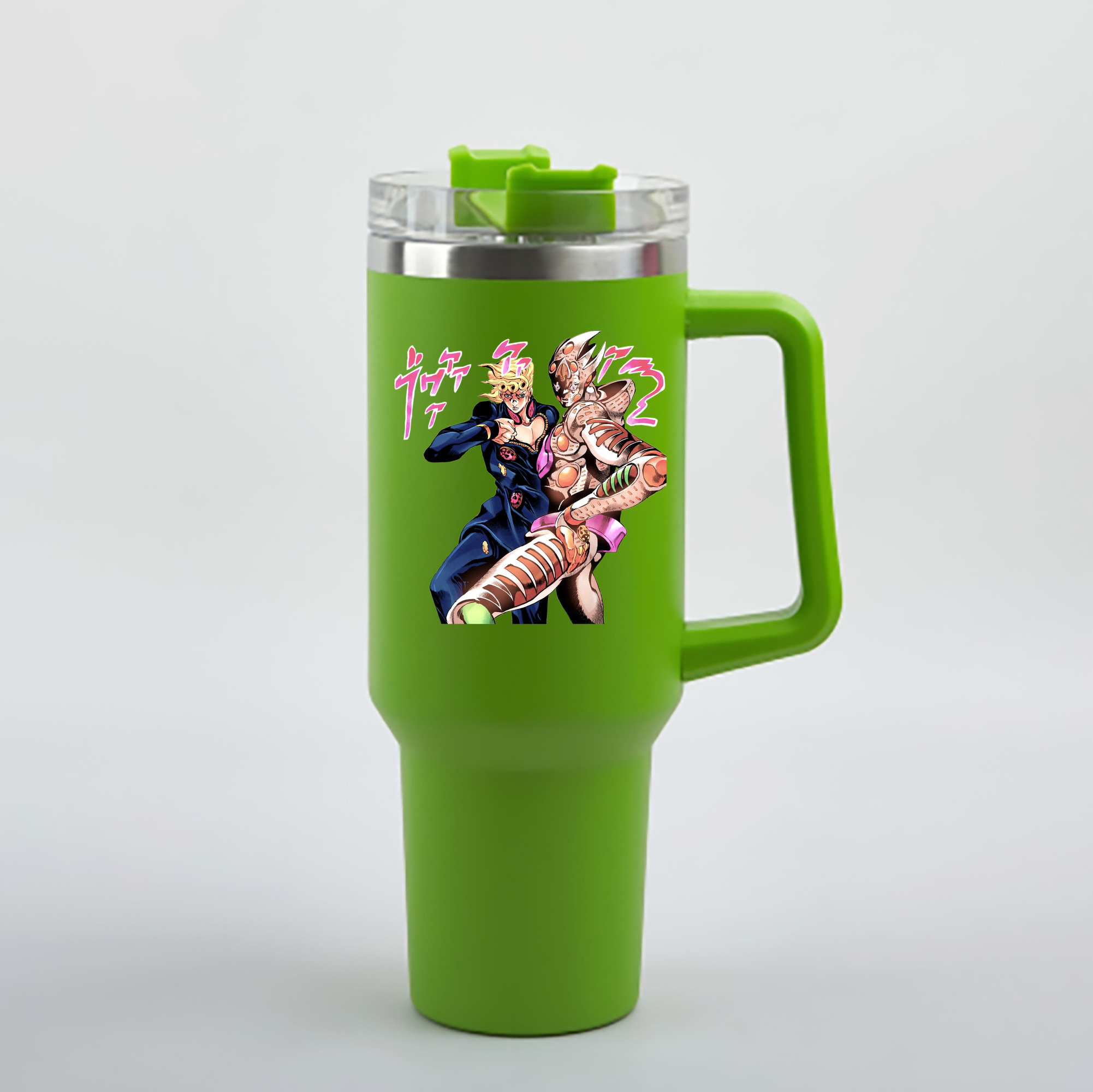 （画像用） ジョジョの奇妙な冒険 ジョルノ?ジョバァーナ JoJo's Bizarre Adventure Giorno Giovanna 1200mL車用タンブラー - クリスタルステッカー（プラスチックストロー付き）